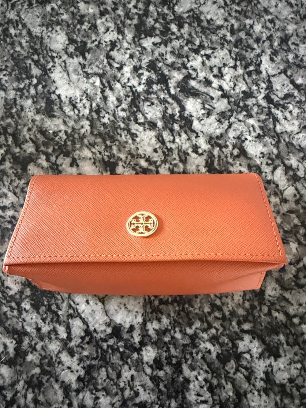Tory Burch Orange Saffiano Leather Wallet with Gold Logo Emblem